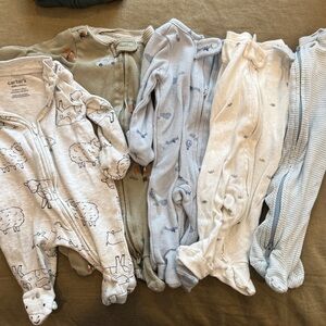 Carter's Cozy Footed 2 way zipper One Pieces - Cream, Blue, Green